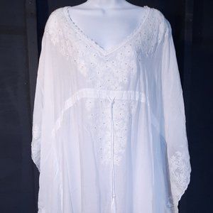 NWT Melissa Odabash White Embroidered and Beaded Sundress Tunic